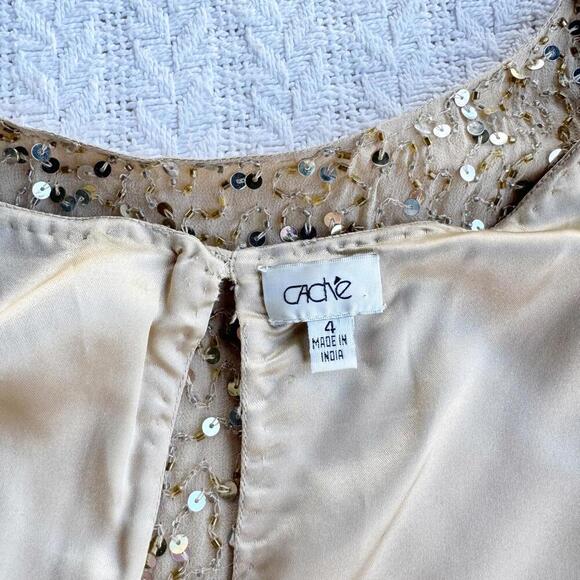 Stunning Cache Sequined Golden Mini Dress - Size 4 - Picture 3 of 9